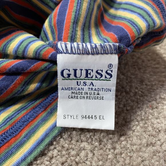 Guess USA Striped T Shirt Men’s L Vintage 90s Embroidered Spellout Made in USA - Picture 5 of 8